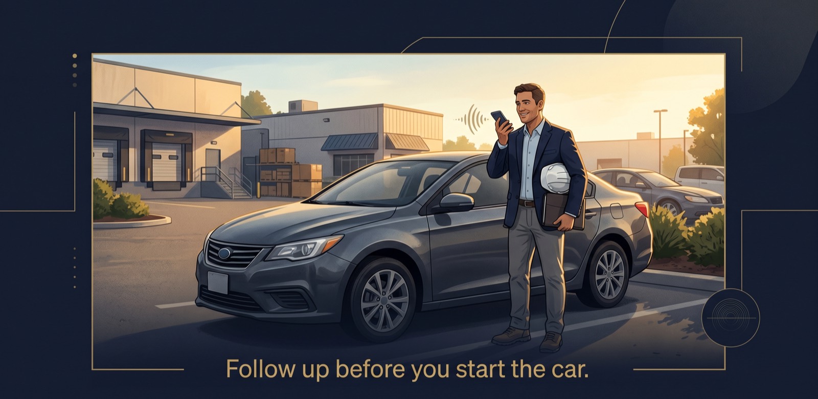 A rep following up from the parking lot before starting the car